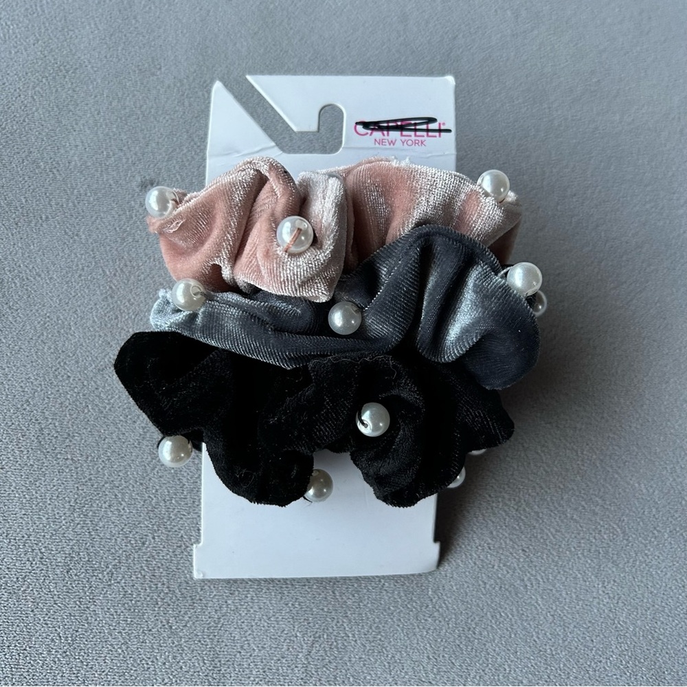3 for $25 ~ Set of 3 ~ Capelli ~ Velvet Hair Scrunchie with Faux Pearls ~ New!